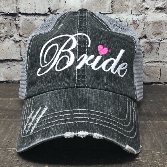 "Bride" Embroidered & Distressed Trucker Cap - Picture 1 of 7